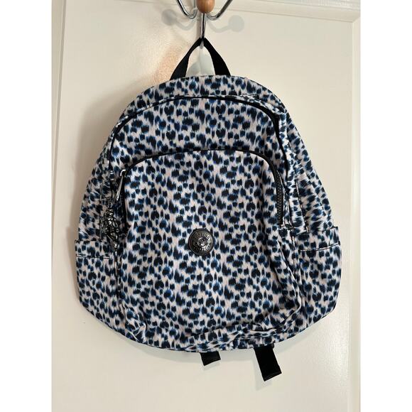 NWT Kipling Delia Curious Leopard Medium Backpack Blue Black White - Picture 2 of 8